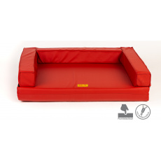 Orthopedic bed with padded edge - red eco leather