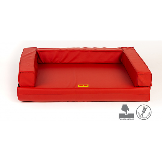 Orthopedic bed with padded edge - red eco leather