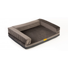 Orthopedic bed with padded edge - quilted velour ash black/eco leather black