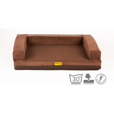 Orthopedic bed, 5 sizes, padded edge 10cm high memory foam brown velour/brown faux leather