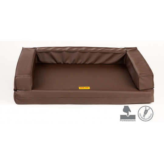 Orthopedic bed, padded edge - brown eco leather Orthopedic bed, padded edge - brown eco leather