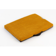 Orthopedic bed velour mustard color, bottom brown eco-leather 12 sizes