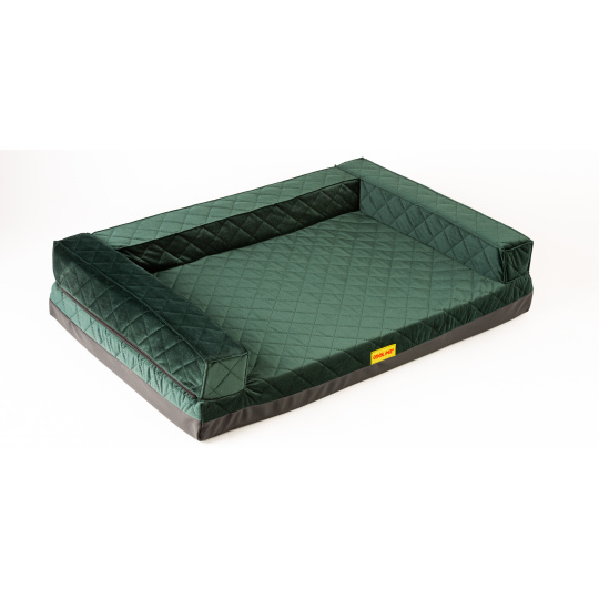 Orthopedic bed - green quilted velour/black eco leather Orthopedic bed - green quilted velour/black eco leather