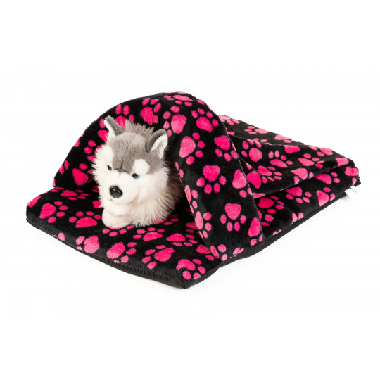 Pet bed - "slipper" pink paws/gray fleece material Pet bed - "slipper" pink paws/gray fleece material