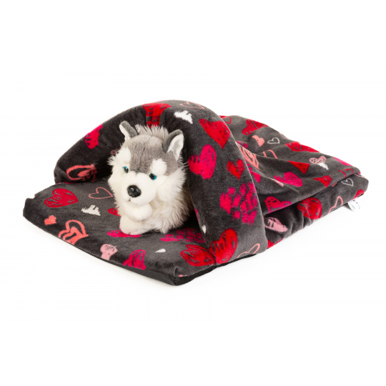 Pet bed - "slipper" gray/red hearts Pet bed - "slipper" gray/red hearts