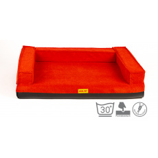 Orthopedic bed, padded edge - red velour/red eco leather