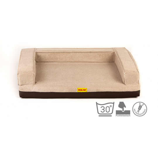 Orthopedic bed, padded edge - beige velour/brown eco leather Orthopedic bed, padded edge - beige velour/brown eco leather
